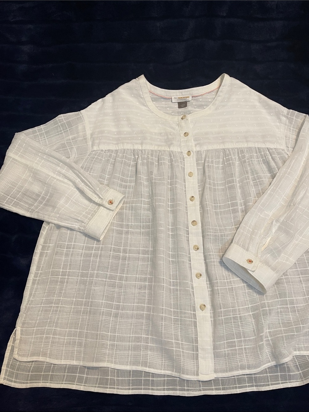 Pilcro Cotton White Semi-Sheer Button-Down Blouse L-XL
